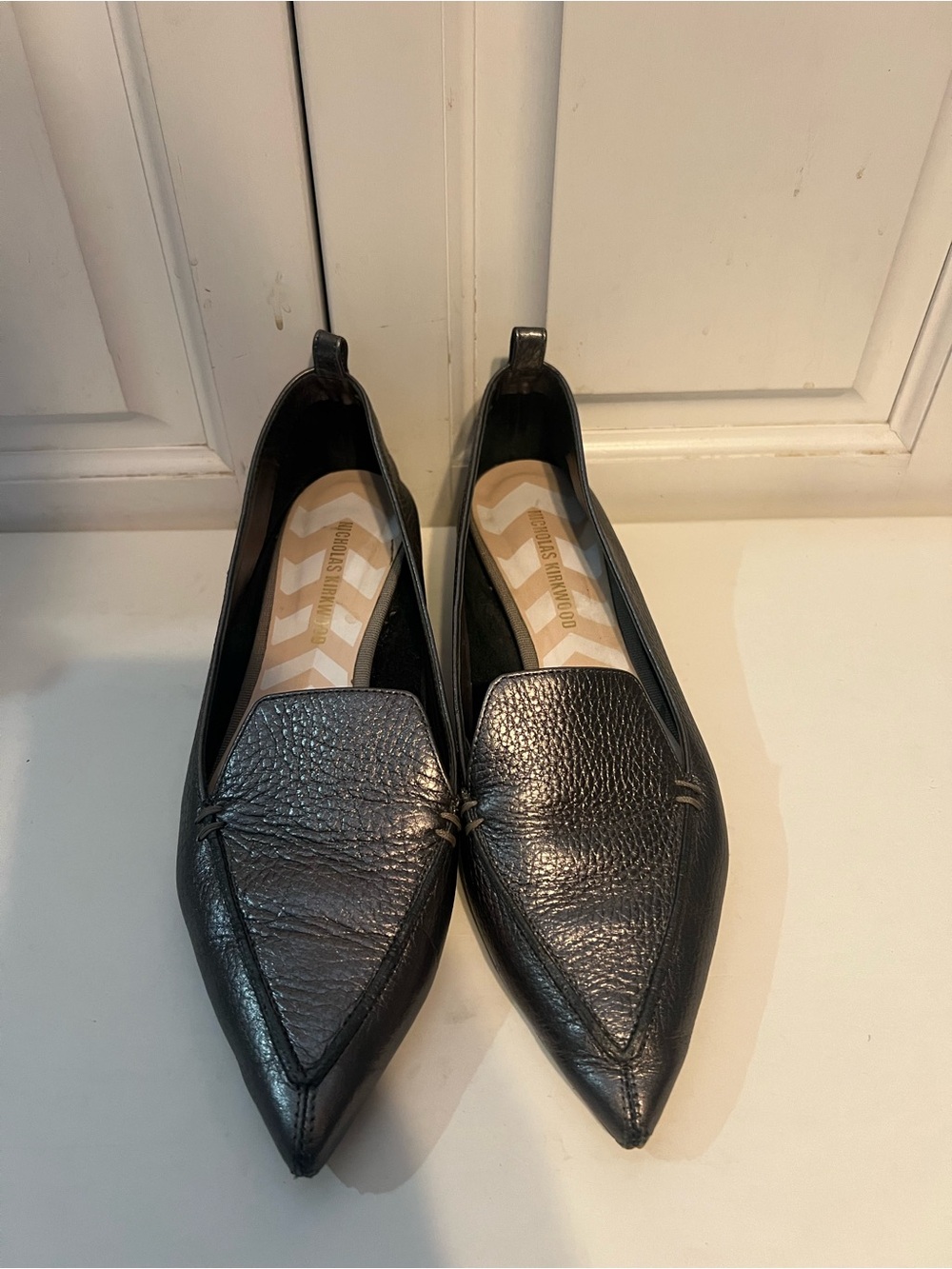 Nicholas Kirkwood Beya Pewter Leather Slip-On Shoes. Size 39.5. VGUC